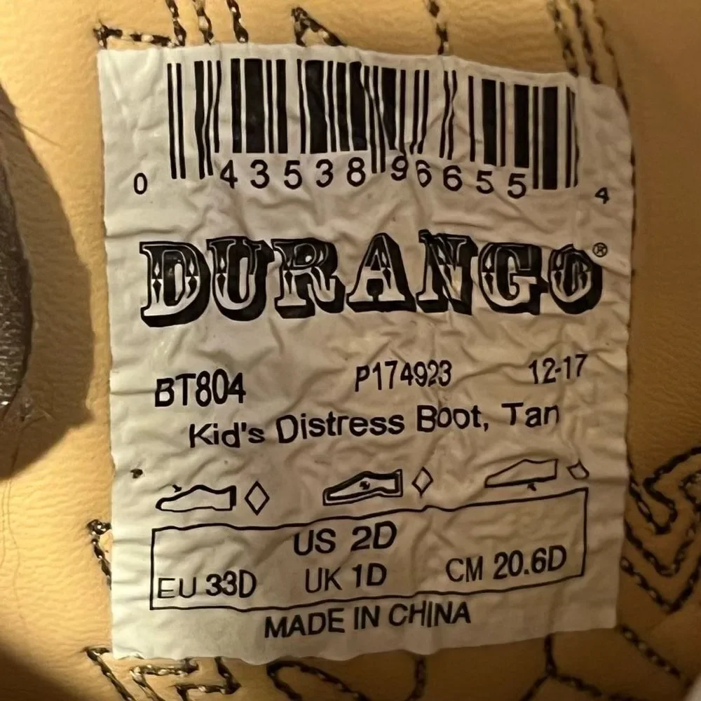 Kids DURANGO Dark Tan Distressed Leather Western Boots / Size 2D
